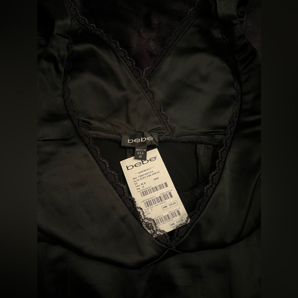 BEBE Slim Sexy V Neck Satin Midi Dress NWT - Picture 9 of 12